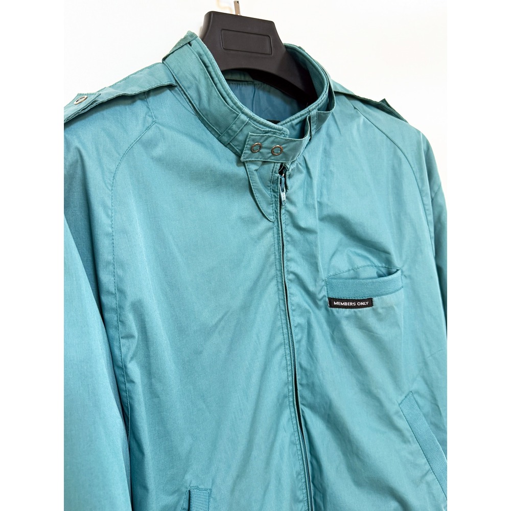 Vintage Members Only Cafe Bomber Racer Jacket 42 Blue Green Full Zip 80's - Picture 4 of 7